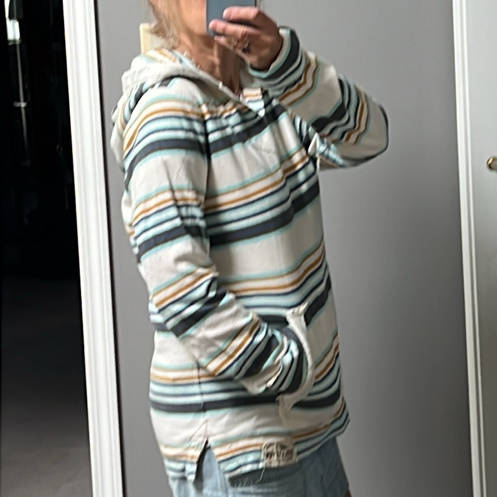 Hollister Vintage Stripe Hoodie Tunic Boyfriend Pullover Medium Beach Pray Surf